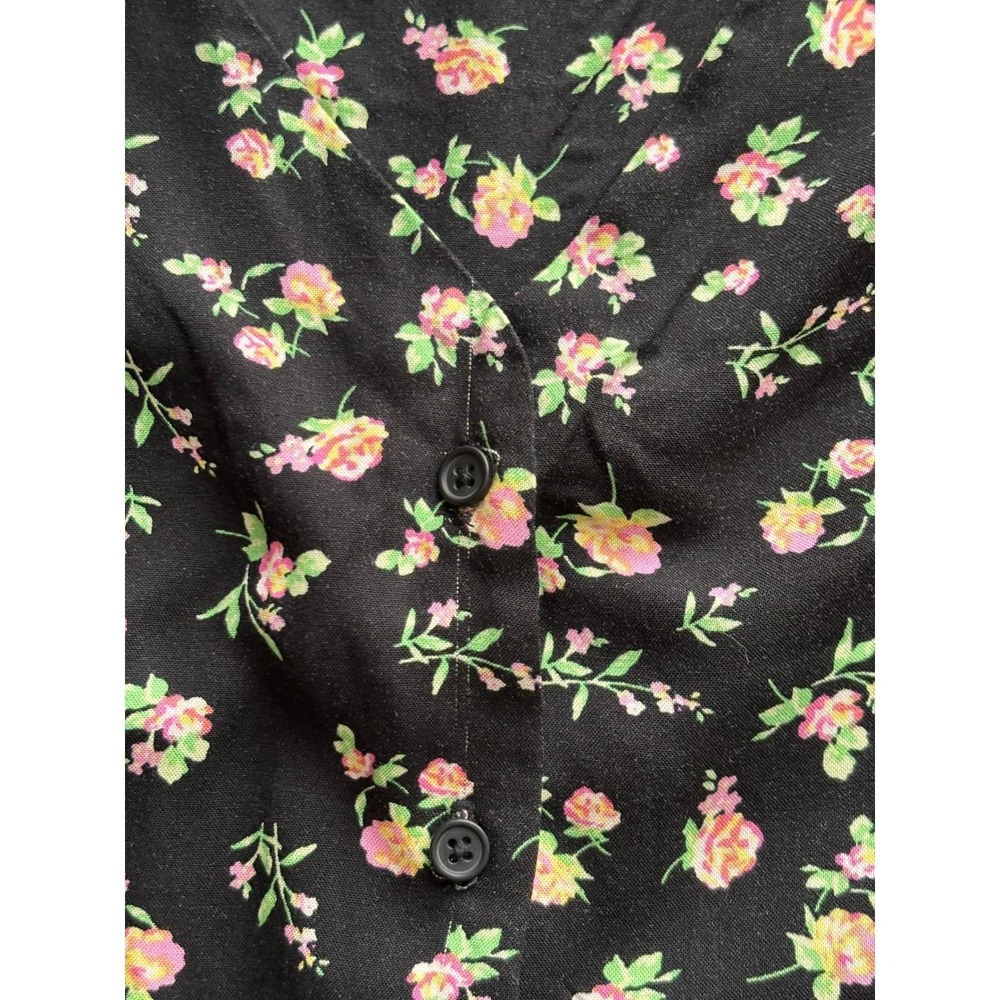 VIntage Y2K BP Nordstrom Black Ditsy Floral Button Front Ruffle Hem Romper - Picture 5 of 10